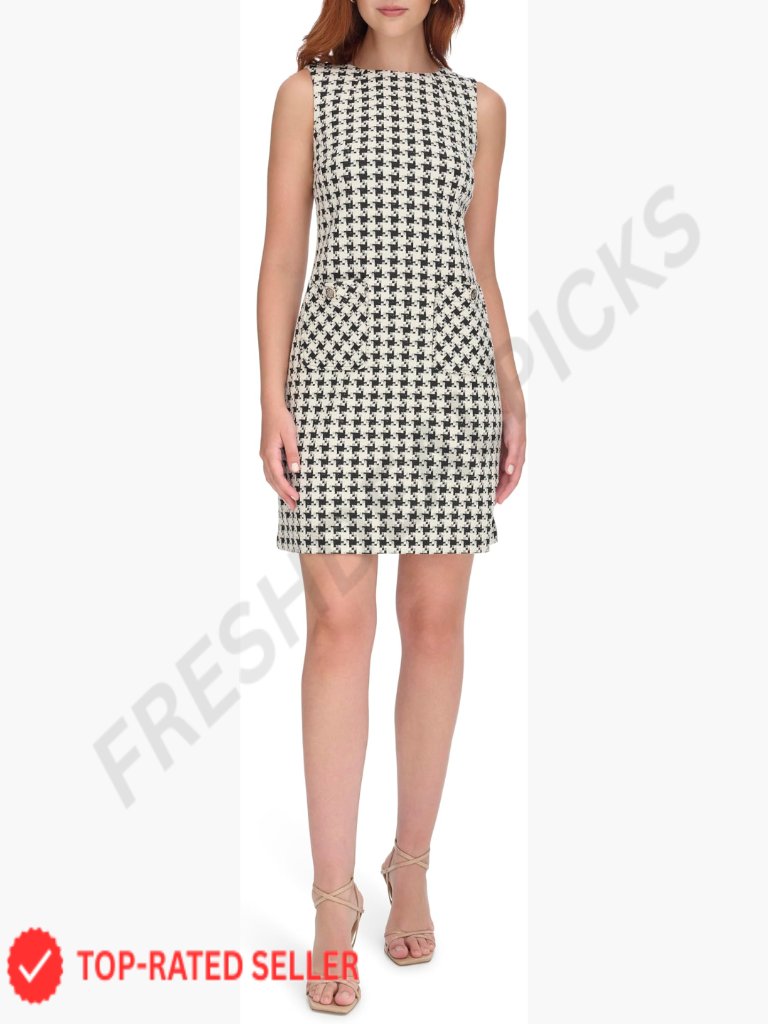 Sleeveless Boat Neck Shift Mini Dress Textured Knit Chic Casual Elegant